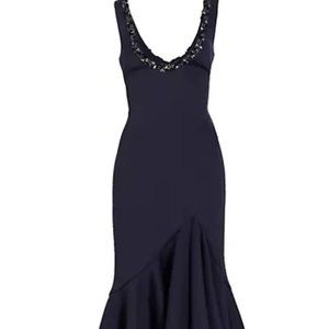Badgley Mischka Embellished Scoopneck Trumpet Gown